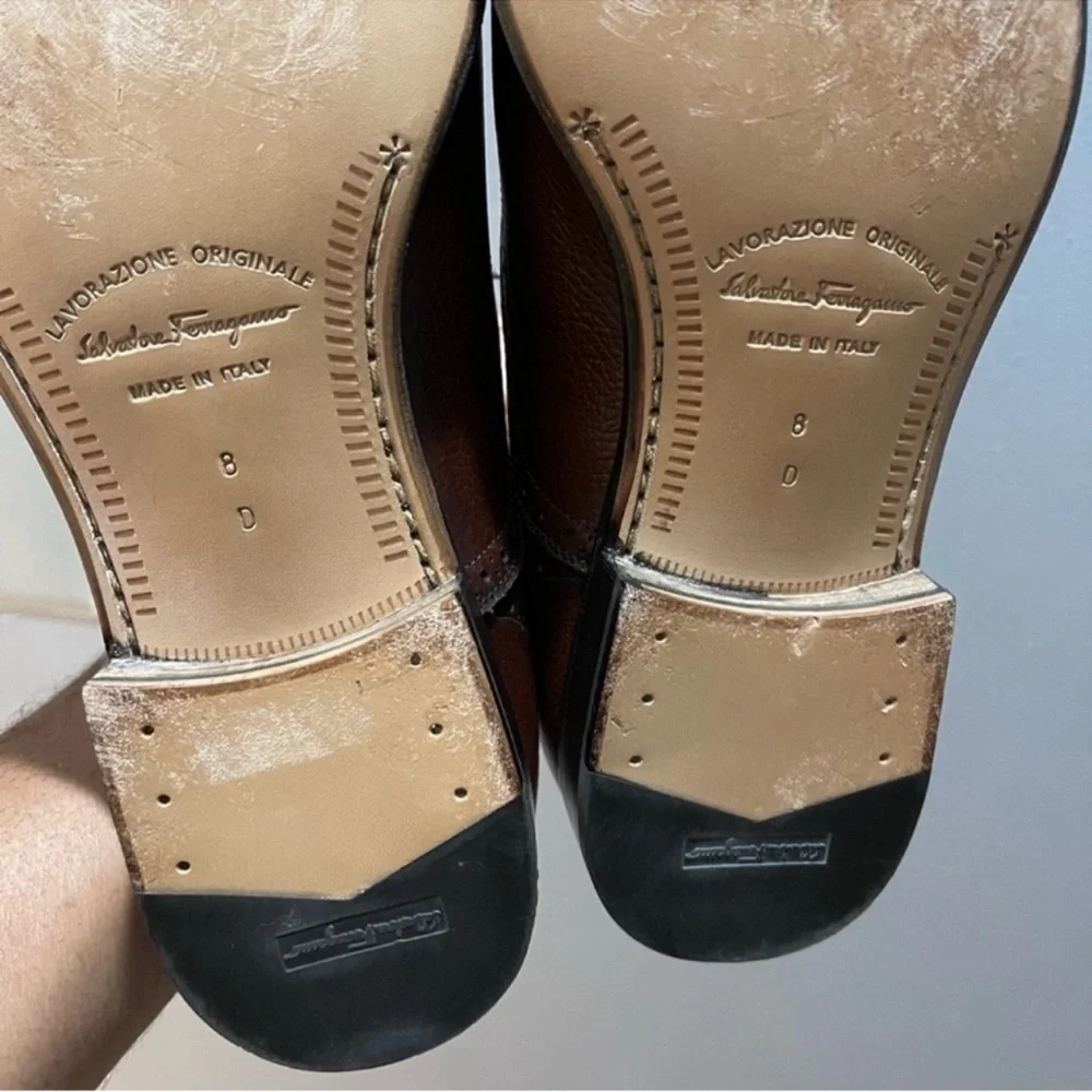 Salvatore Ferragamo Brown Pebble Leather Oxfords Sz 8 - Picture 7 of 12
